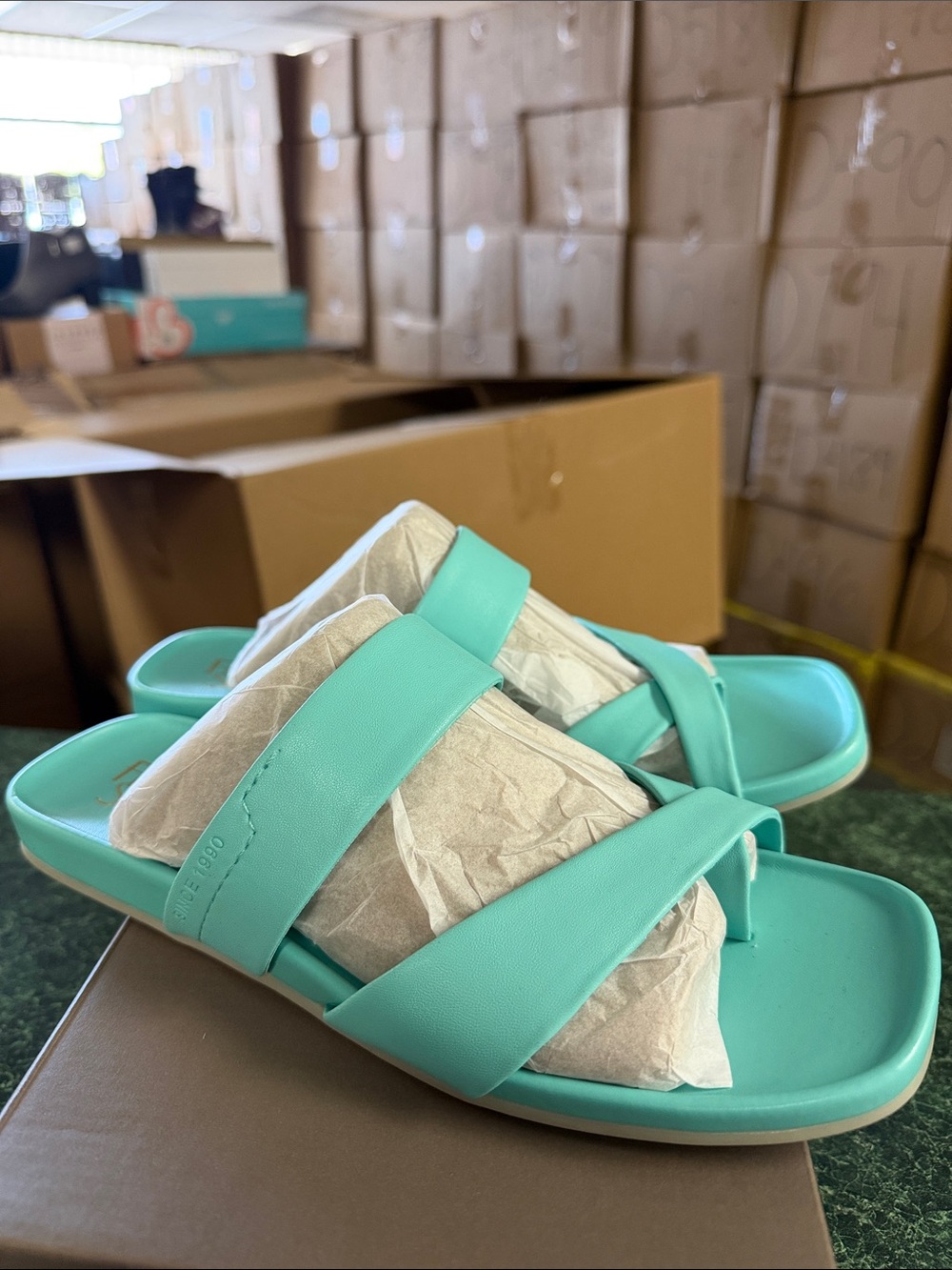 Franco Sarto Estella Teal Slide Sandals